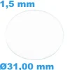 Verre 31 mm Plat Saphir de montre Circulaire épaisseur 1,5 mm résistant aux rayures
