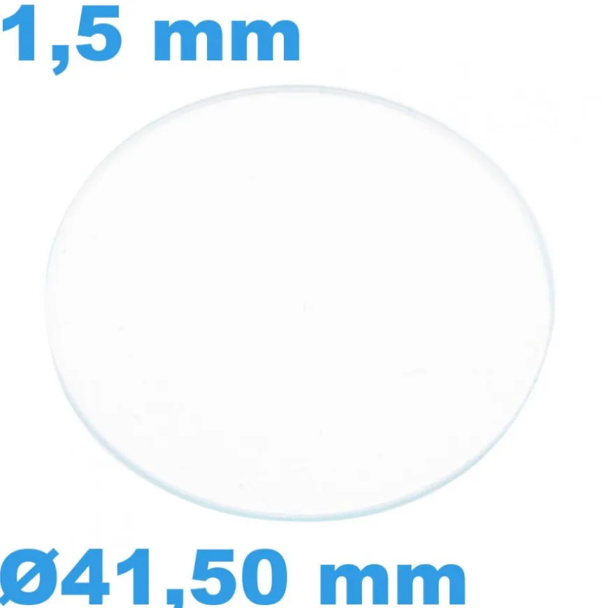 Verre 41,5 mm Plat Saphir de montre Rond épaisseur 1,5 mm inrayable