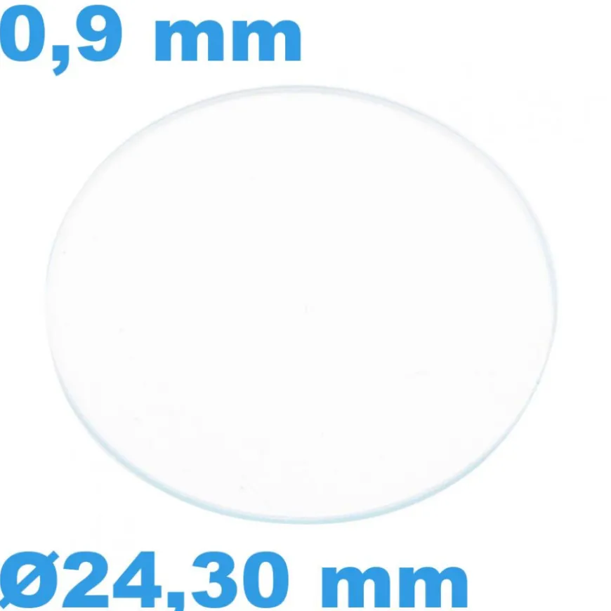 Verre 24,30 mm Plat Saphir Sternkreuz de montre Rond épaisseur 0,9 mm inrayable
