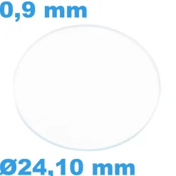 Verre 24,10 mm Plat Saphir Sternkreuz pour montre Rond épaisseur 0,9 mm résistant aux rayures