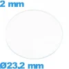 Verre 23,2 mm pour montre plat circulaire en verre minéral