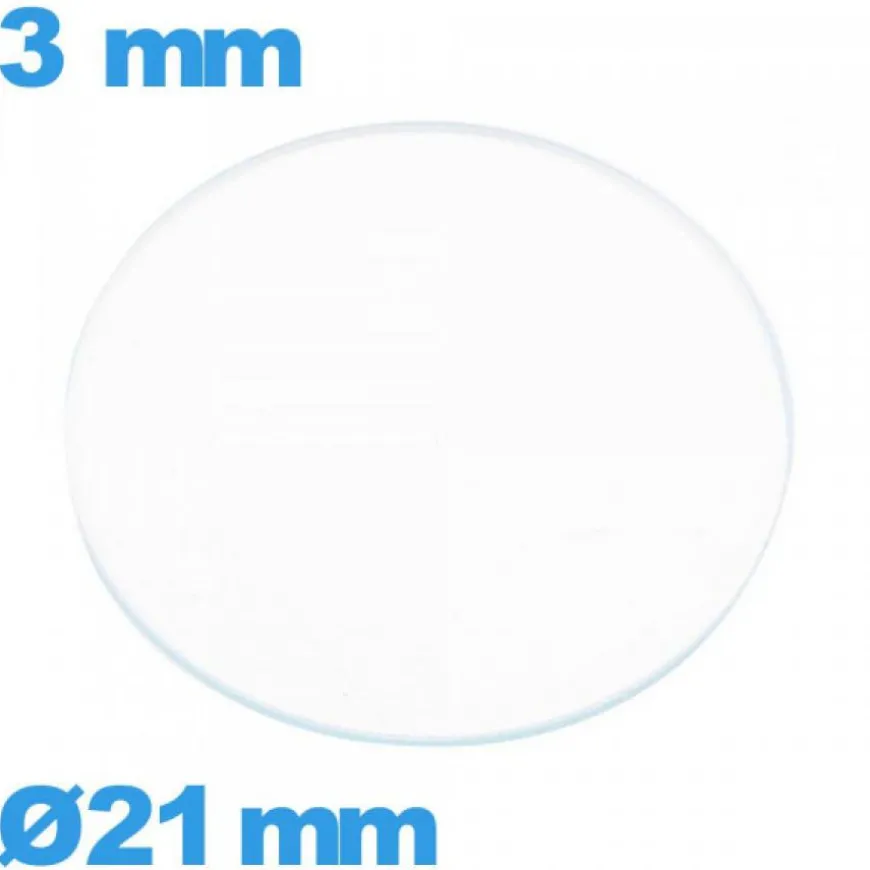 Verre 21 mm pour montre plat circulaire verre minéral