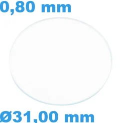Verre 31 mm Rond Plat Saphir de montre épaisseur 0,80 mm inrayable