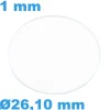 Verre 26,10 mm Rond Plat Saphir pour montre épaisseur 1 mm résistant aux rayures
