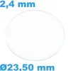 Verre 23,50 mm Rond Plat Saphir pour montre épaisseur 2,4 mm résistant aux rayures