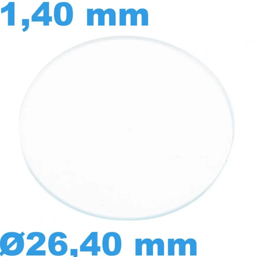 Verre 26,40 mm Sternkreuz Circulaire Plat Saphir de montre épaisseur 1,40 mm résistant aux rayures
