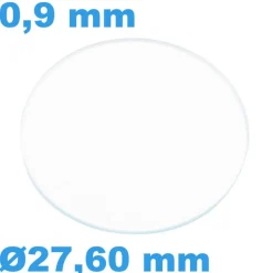 Verre 27,60 mm Sternkreuz de montre Saphir Plat Rond épaisseur 0,9 mm résistant aux rayures