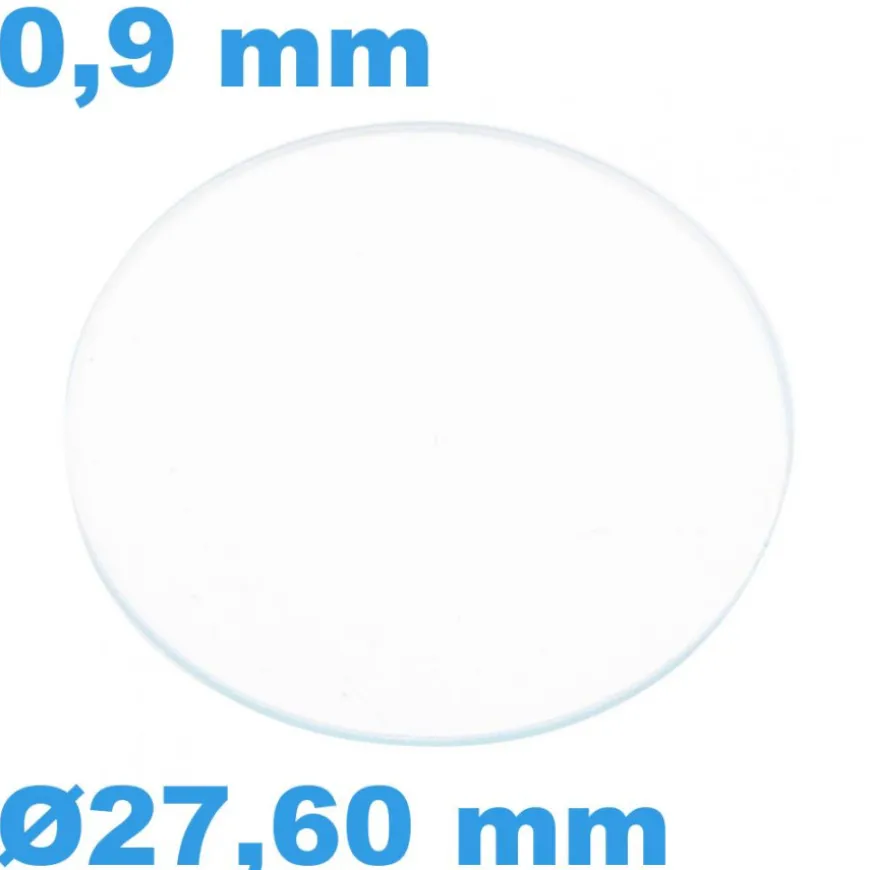 Verre 27,60 mm Sternkreuz de montre Saphir Plat Rond épaisseur 0,9 mm résistant aux rayures