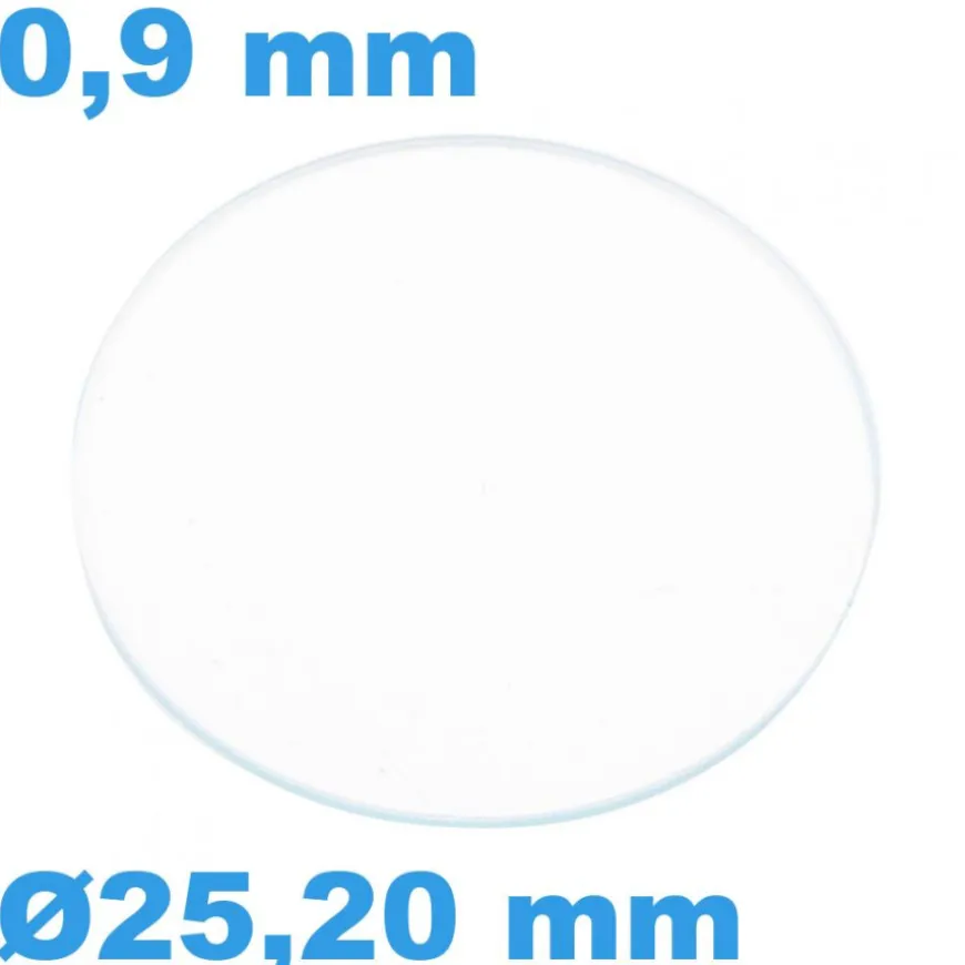 Verre 25,20 mm Sternkreuz de montre Saphir Plat Rond épaisseur 0,9 mm inrayable