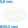 Verre montre 25,3 mm en verre minéral circulaire bombé