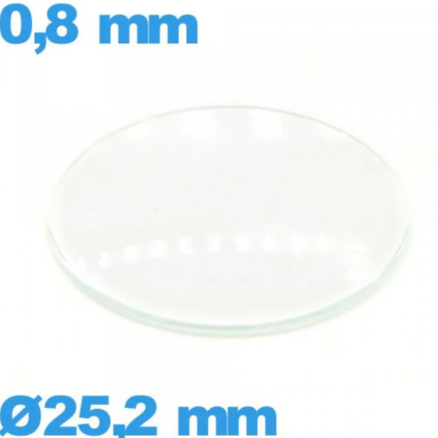 Verre montre 25,2 mm en verre minéral circulaire bombé