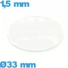 Verre montre 33 mm en verre minéral circulaire bombé