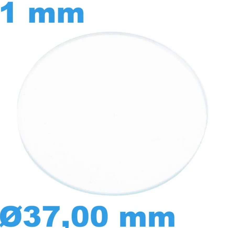 Verre épaisseur 1 mm Circulaire Plat Saphir 37 mm de montre inrayable