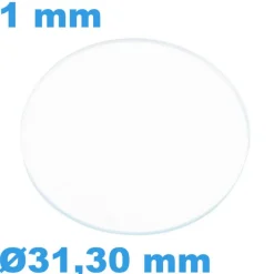 Verre épaisseur 1 mm Plat Saphir 31,30 mm de montre Circulaire inrayable