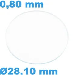 Verre épaisseur 0,80 mm Plat Saphir 28,10 mm pour montre Rond inrayable