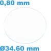Verre épaisseur 0,80 mm Rond Plat Saphir 34,6 mm pour montre résistant aux rayures