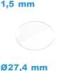 Verre pour Montre Minéral Plat Biseauté 27,4 x 1,5 mm