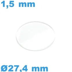 Verre pour Montre Minéral Plat Biseauté 27,4 x 1,5 mm