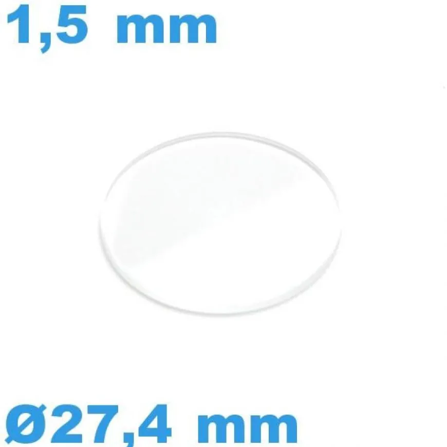 Verre pour Montre Minéral Plat Biseauté 27,4 x 1,5 mm