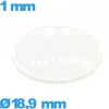 Verre pour montre 18,9 mm en verre minéral circulaire bombé