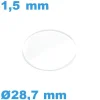 Verre pour montre plat biseauté 28,7*1,5 mm