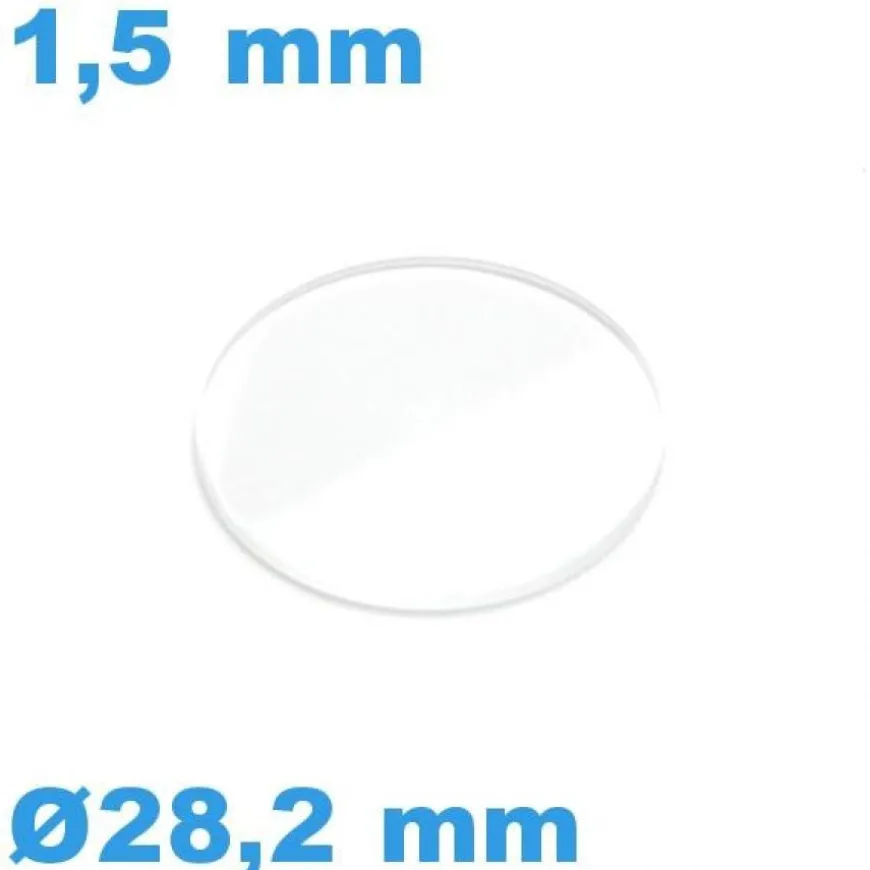 Verre pour montre plat biseauté 28,2*1,5 mm