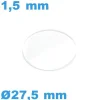 Verre pour montre plat minéral 27,5*1,5 mm avec chanfrein