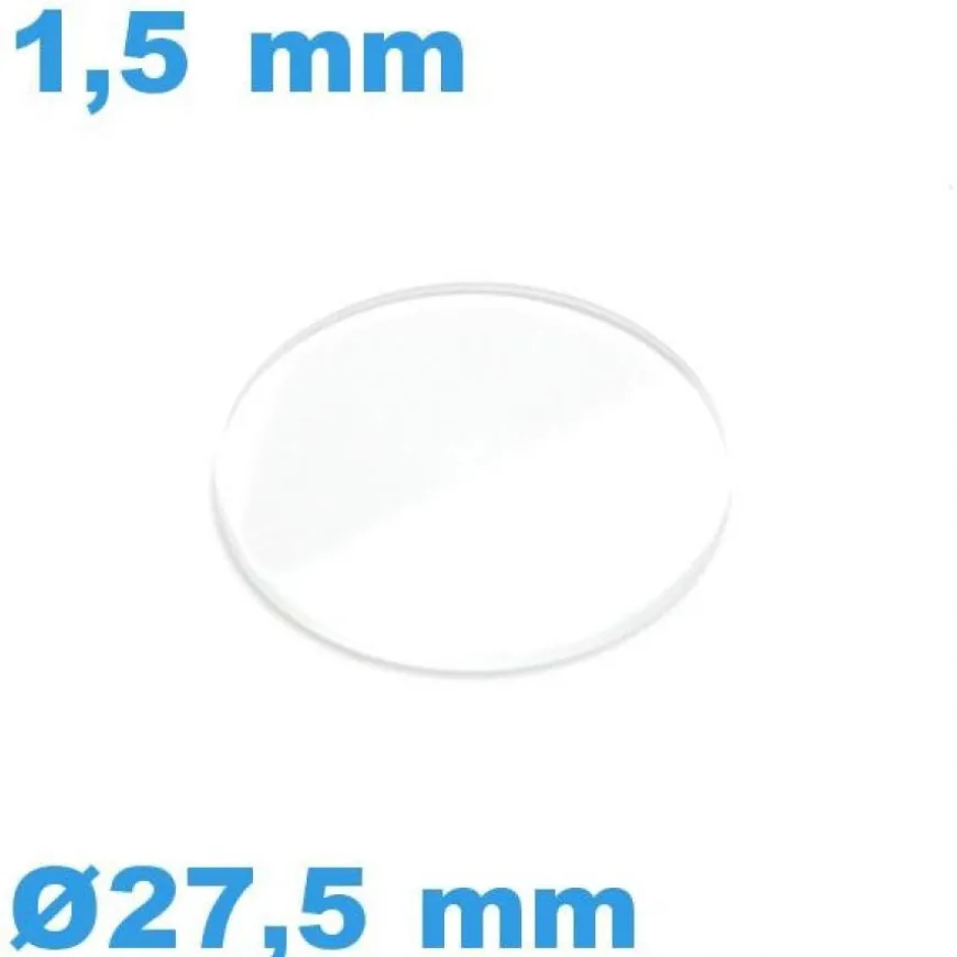 Verre pour montre plat minéral 27,5*1,5 mm avec chanfrein