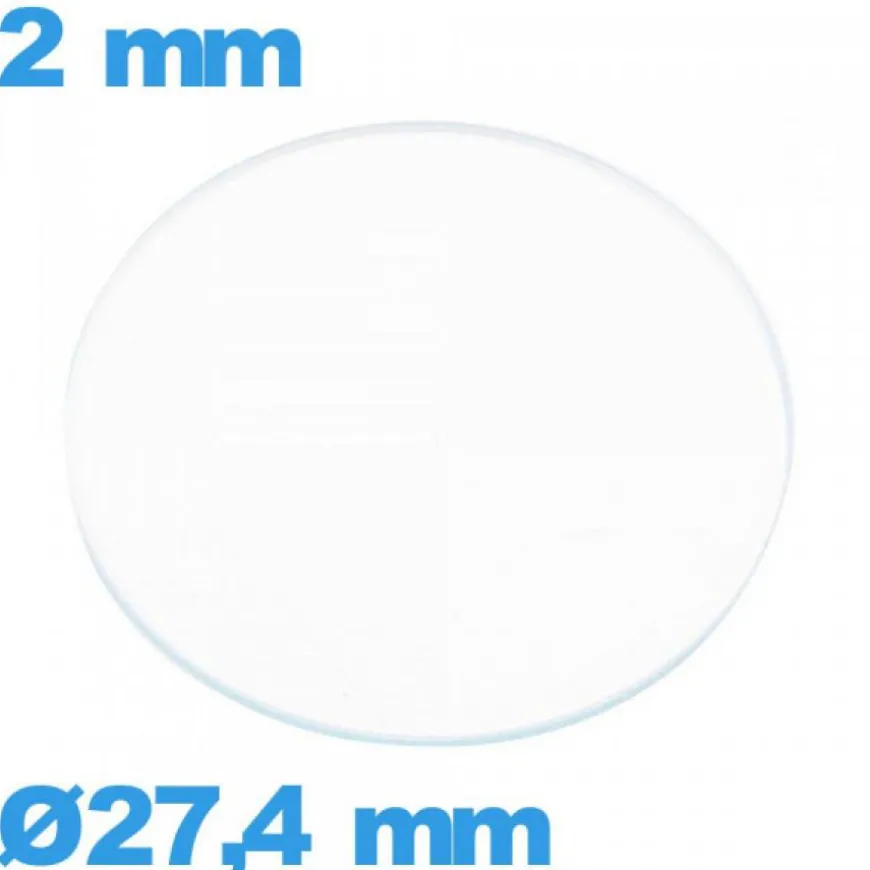 Verre pour Montre Plat Minéral 27,4 mm Circulaire