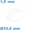 Verre pour Montre Plat 33,50 x 1,50 mm Minéral