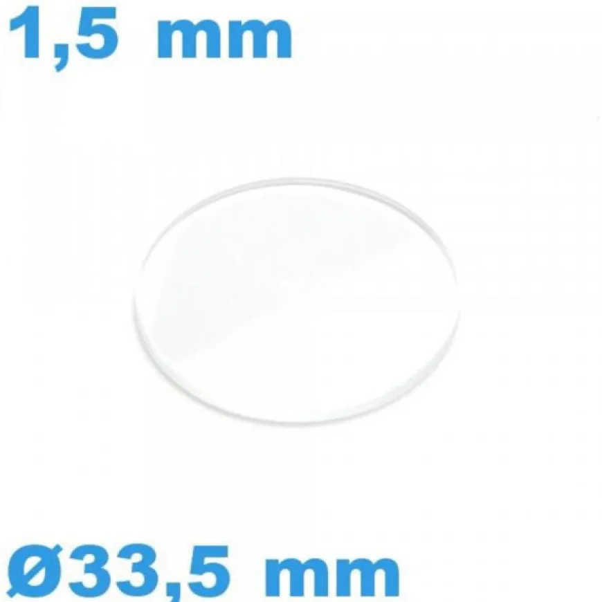 Verre pour Montre Plat 33,50 x 1,50 mm Minéral