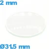 Verre pour montre verre minéral 31,5 mm bombé circulaire