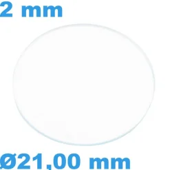 Verre Rond pour montre Saphir Plat 21 mm épaisseur 2 mm inrayable