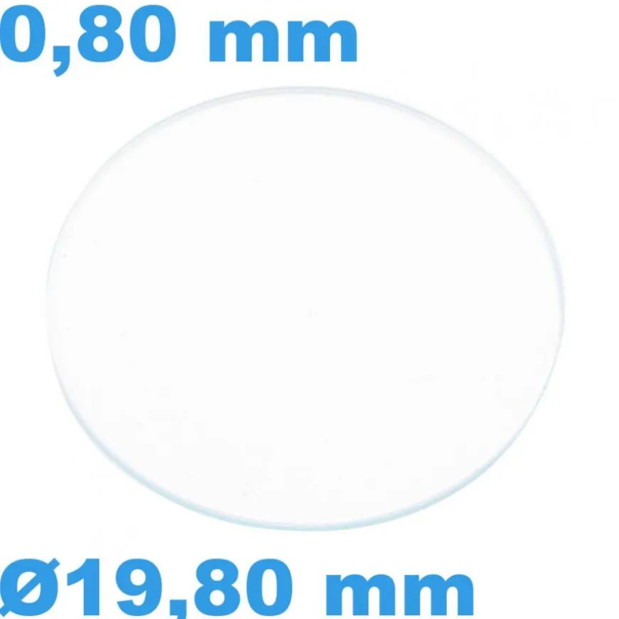 Verre Saphir de montre Plat Circulaire 19,8 mm épaisseur 0,80 mm résistant aux rayures