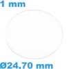 Verre Saphir de montre Plat Rond 24,70 mm épaisseur 1 mm inrayable
