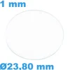 Verre Saphir de montre Plat Rond 23,80 mm épaisseur 1 mm inrayable