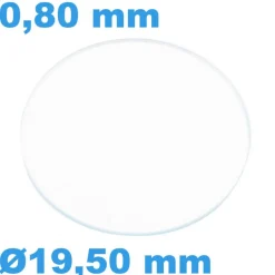 Verre Saphir 19,5 mm de montre Circulaire Plat épaisseur 0,80 mm inrayable