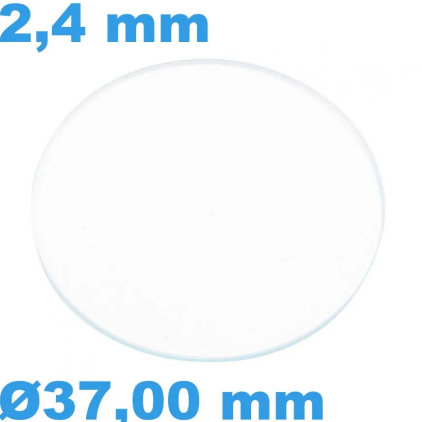 Verre Saphir 37 mm de montre Rond Plat épaisseur 2,4 mm inrayable