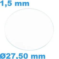 Verre Saphir 27,50 mm de montre Rond Plat épaisseur 1,5 mm inrayable