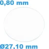 Verre Saphir 27,10 mm Plat de montre Circulaire épaisseur 0,80 mm inrayable