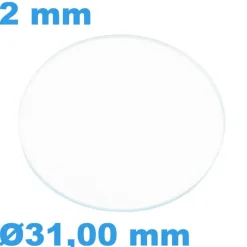 Verre Saphir 31 mm Plat pour montre Circulaire épaisseur 2 mm résistant aux rayures