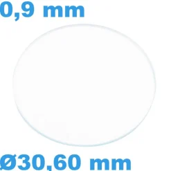 Verre Saphir 30,60 mm Plat Sternkreuz de montre Circulaire épaisseur 0,9 mm inrayable