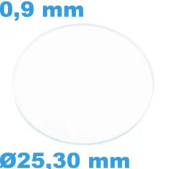 Verre Saphir 25,30 mm Plat Sternkreuz de montre Circulaire épaisseur 0,9 mm résistant aux rayures