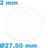 Verre Saphir Plat de montre Circulaire 27,50 mm épaisseur 2 mm résistant aux rayures