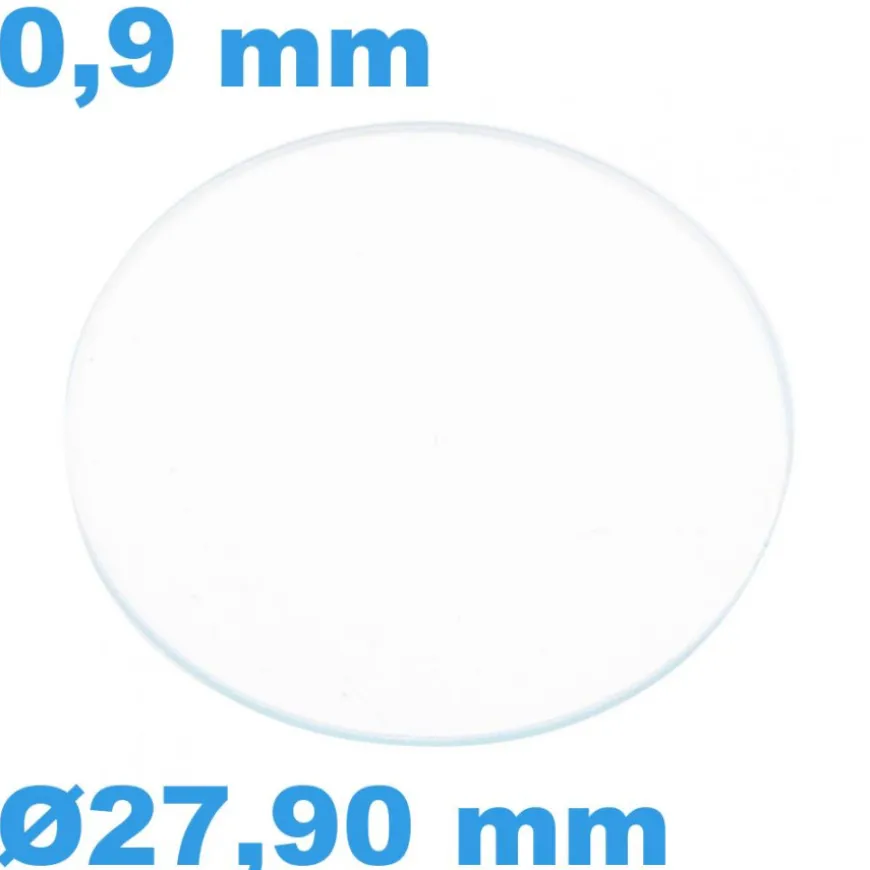 Verre Sternkreuz pour montre 27,90 mm Saphir Plat Circulaire épaisseur 0,9 mm résistant aux rayures