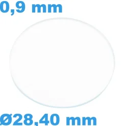 Verre Sternkreuz Saphir pour montre Plat Circulaire 28,40 mm épaisseur 0,9 mm inrayable