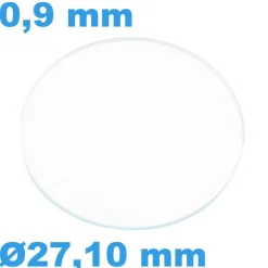 Verre Sternkreuz Saphir pour montre Plat Circulaire 27,10 mm épaisseur 0,9 mm résistant aux rayures