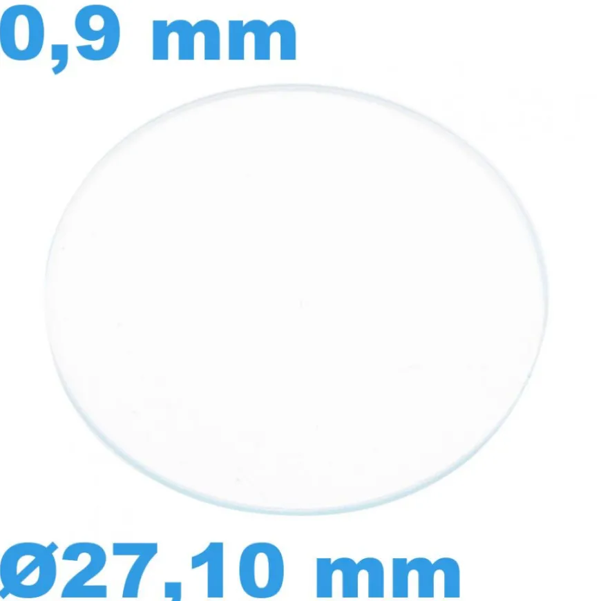 Verre Sternkreuz Saphir pour montre Plat Circulaire 27,10 mm épaisseur 0,9 mm résistant aux rayures