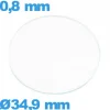 Verre verre minéral circulaire de montre 34,9 mm